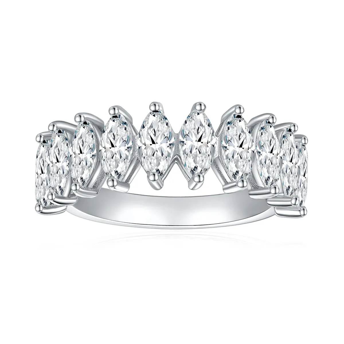 GRA Moissanite Marquise Cut Half Eternity Ring S925 Sterling Silver 18K Gold Plated Row Ring Engagement Wedding Band For Women