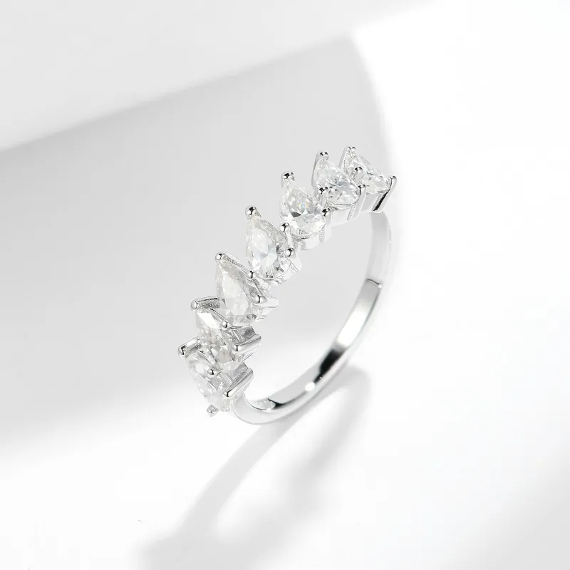 925 Sterling Silver Pear Shaped Moissanite Half Eternity Ring D Color Wedding Band With GRA Certificate For Women Jewelry