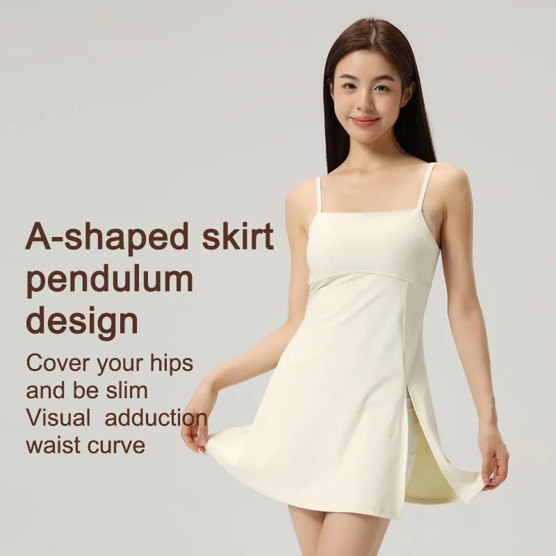 Robe de Tennis Yoga Dos Nu pour Femmes Bretelles Spaghetti Respirant Short Intégré Golf Sport Mini Robe de Sport Été Jupe de Sport Décontractée