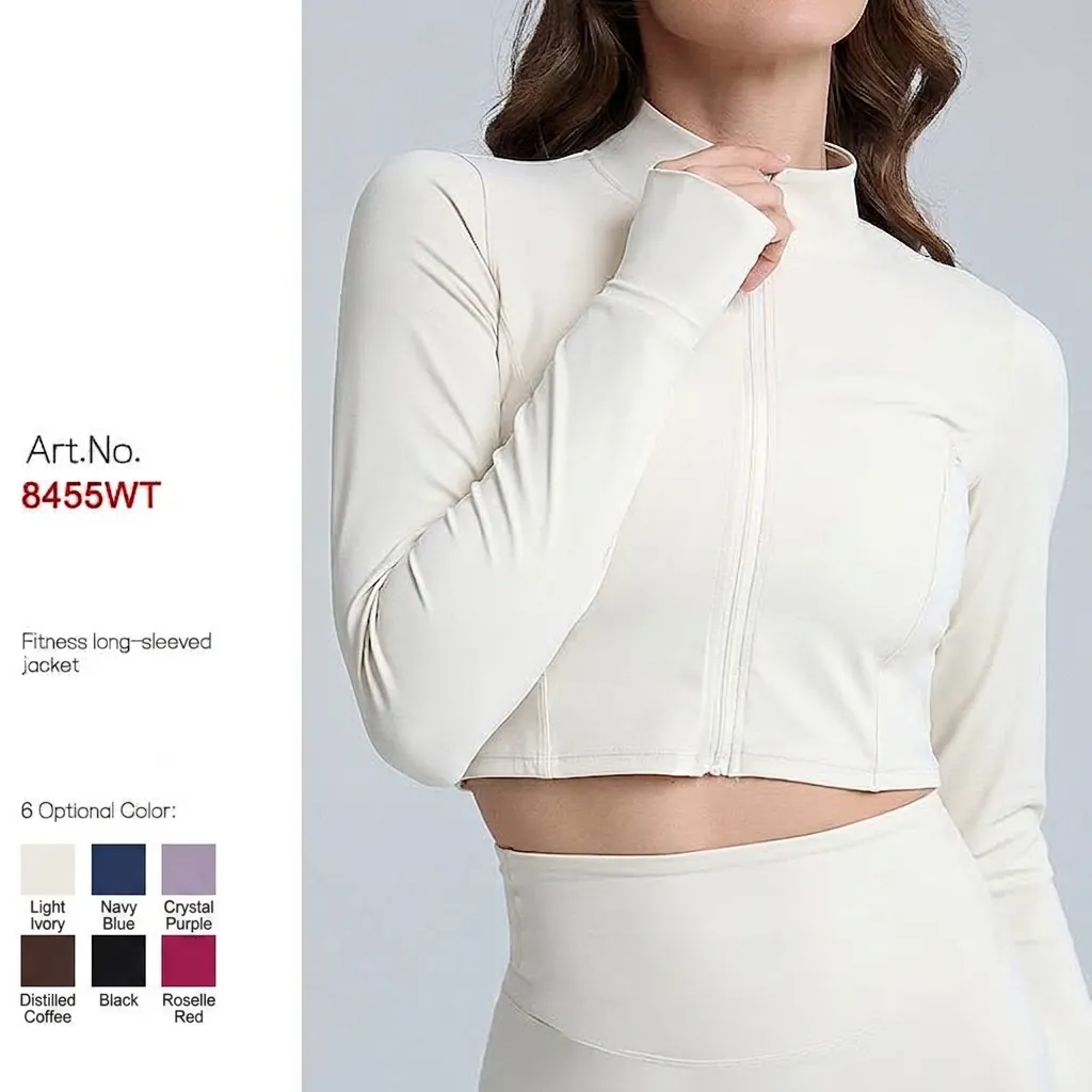 Giacca da Yoga Slim Fit da Donna Colletto in Piedi Full Zip Sportivo ad Asciugatura Rapida Manica Lunga con Asole per i Pollici