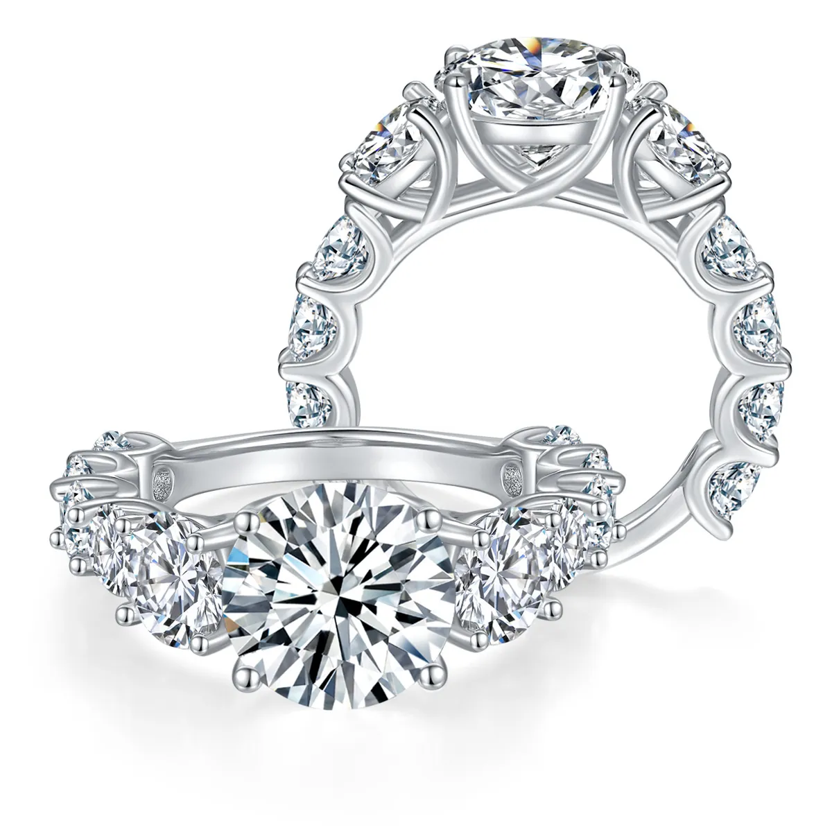 Luxury 4 Carat Round Moissanite Ring 925 Sterling Silver Gold Plated Full Diamond Halo Ring GRA Certificate Women Jewelry