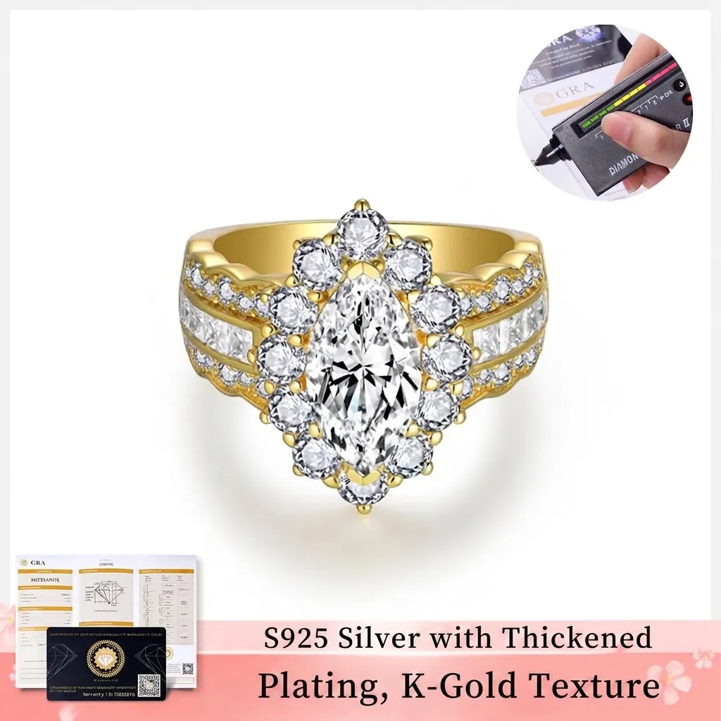 Marquise-Schliff 2 Karat Moissanit Ring 925 Sterling Silber 18K Vergoldet Halo Hochzeit Verlobung Damen Luxus Schmuck GRA