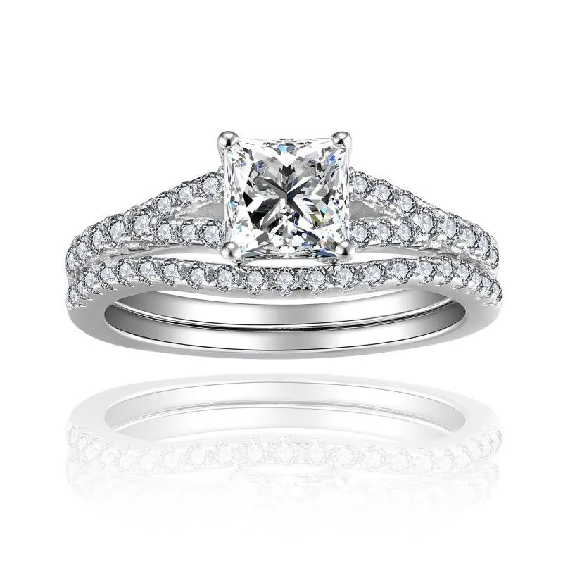 S925 Sterling Silver Princess Cut Moissanite Ring Set For Women Luxury Bridal Engagement Wedding Jewelry Set GRA