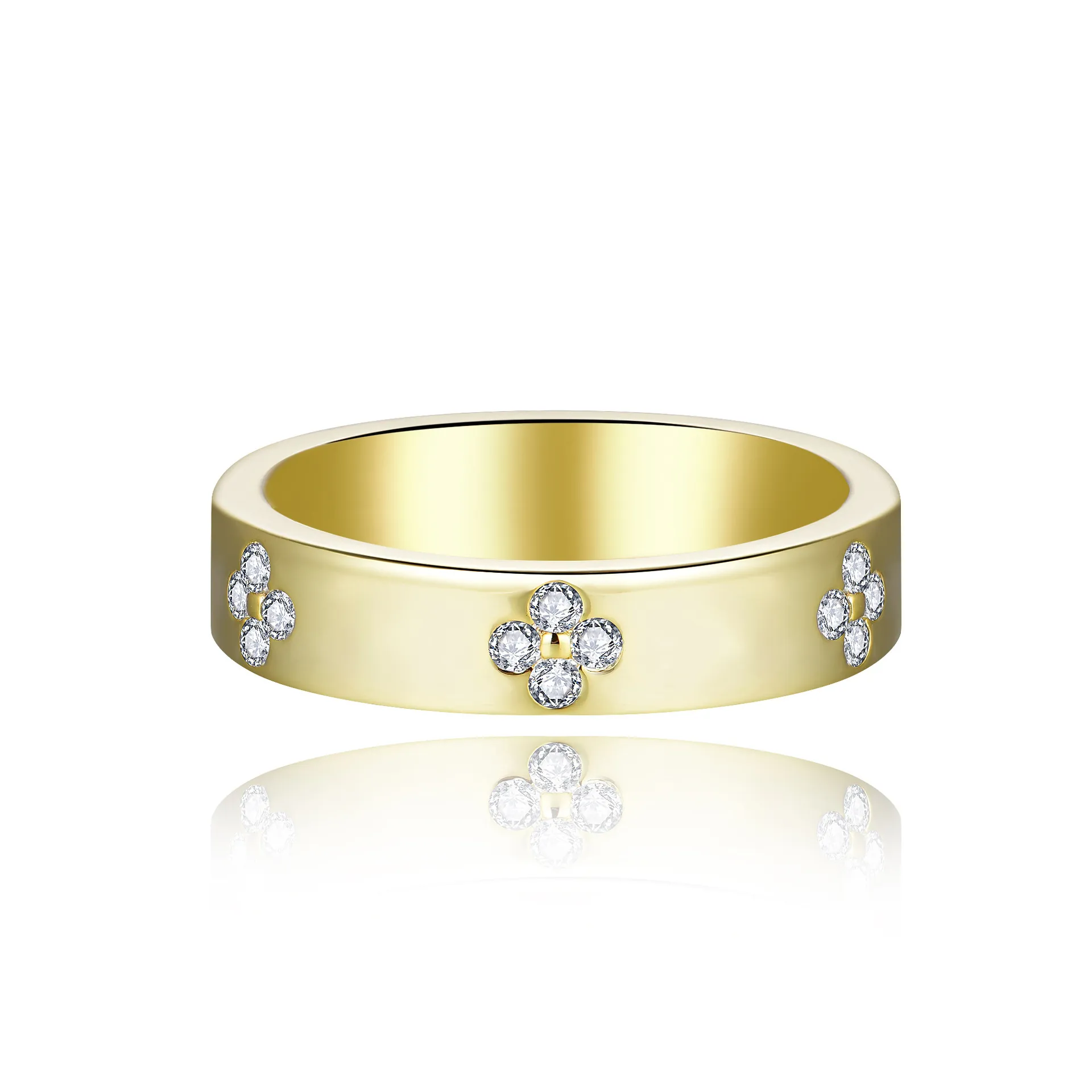 Anillo de Eternidad de Trébol de Moissanita de Lujo Plata de Ley 925 Chapado en Oro 18K Corte Esmeralda Set de Anillos de Boda Mujer