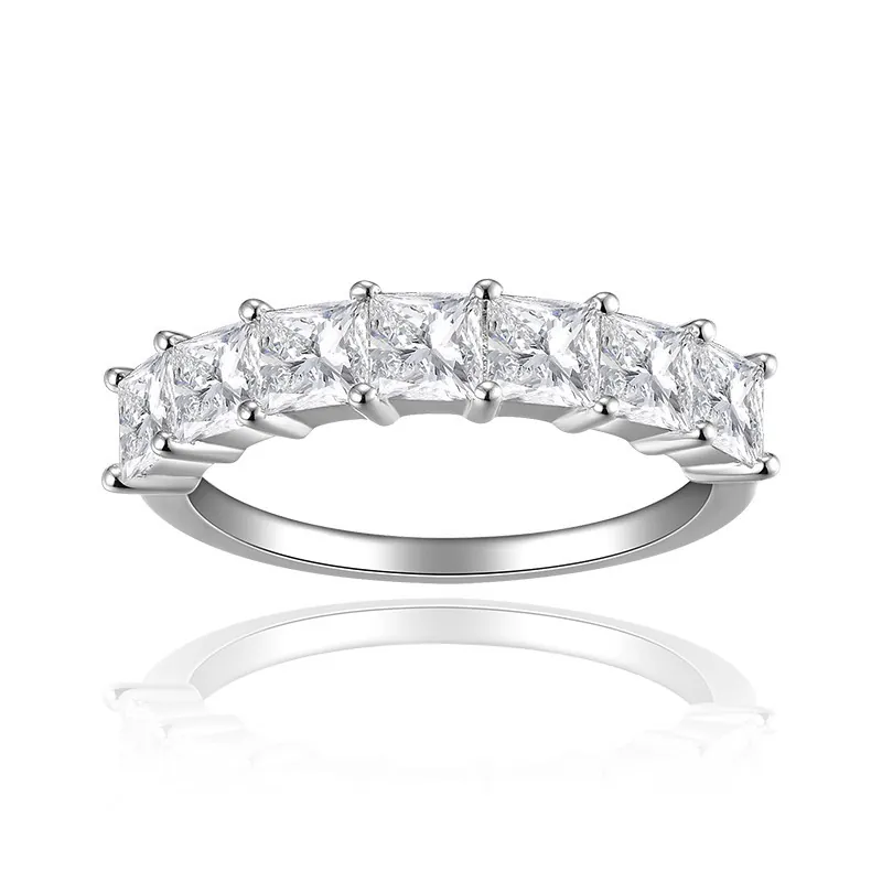 Ins Style Princess Cut 3.5mm Moissanite Ring Women S925 Sterling Silver Eternity Band Ring With GRA Certificate Jewelry