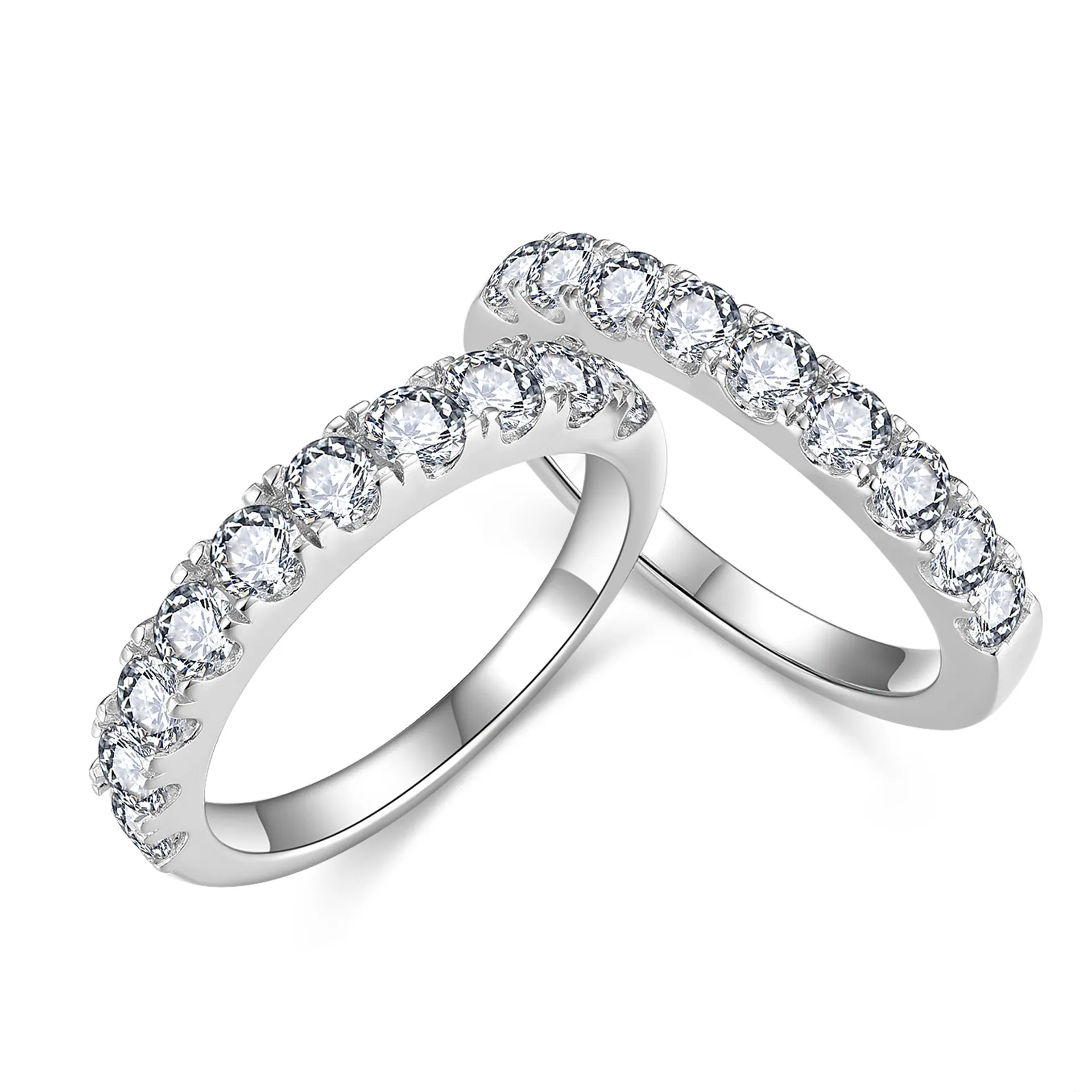 925 Sterling Silver Moissanite Eternity Ring For Women Round Brilliant Cut Pave Set Wedding Anniversary Band Jewelry With GRA
