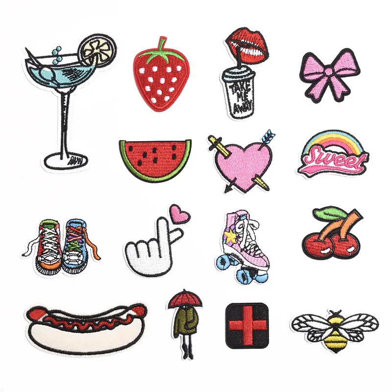 Cartoon Embroidered Patch Iron On Sew On Decorative Badge Polyester Fruit Food Applique For Clothing Bags DIY Accessory