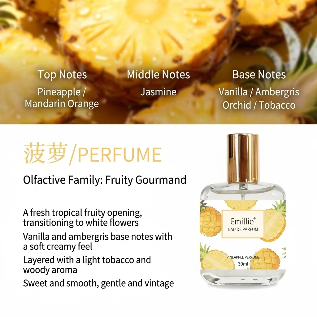 Emillie Profumo ai Fiori e Frutta Fresca Fragranza a Lunga Durata Bottiglia di Vetro Portatile Eau De Parfum per Donna Ragazze Studenti Ananas Uva Mela Pomodoro