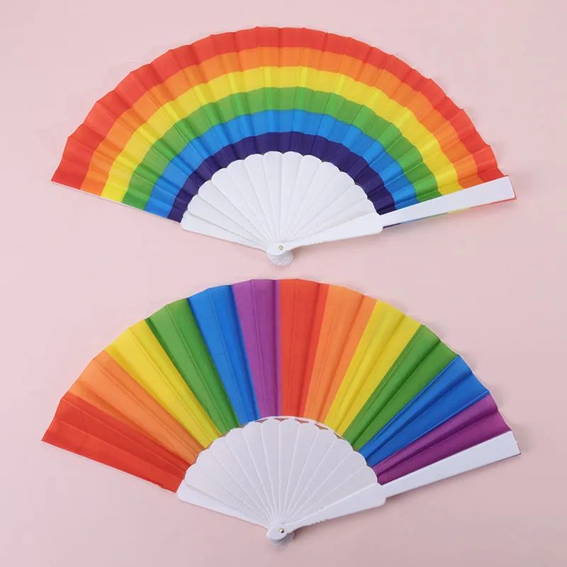Regenbogen Spanisch Faltfächer Kunststoff Bunte Gestreifte Handfächer Für Tanz Performance Party Deko Geschenk