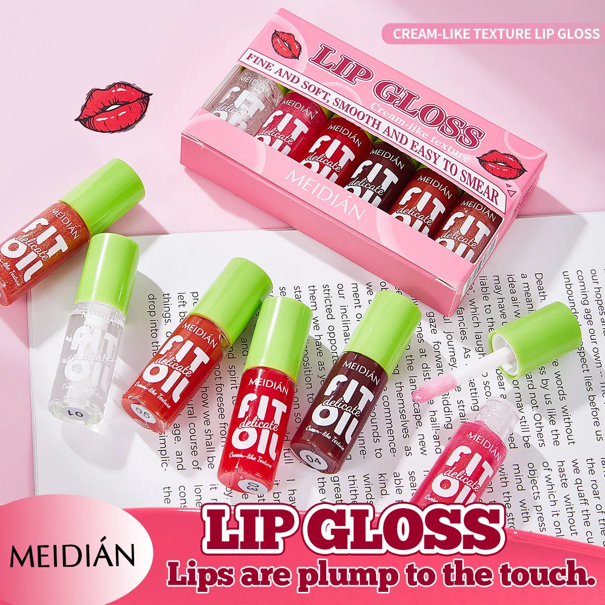 MEIDIAN Mirror Glossy Lip Glaze Set 6 Colors Long Lasting Non-Sticky Moisturizing Creamy Texture Lip Gloss Set For Women