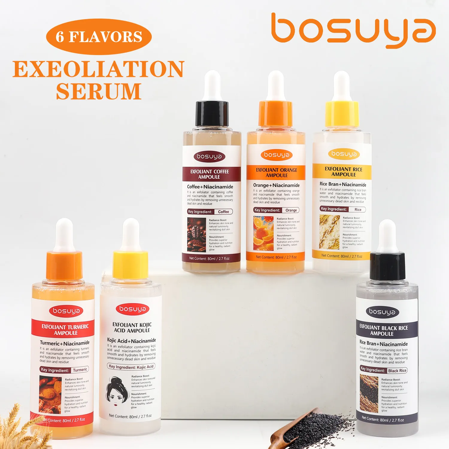 Bosuya Suero Facial Exfoliante Niacinamida Extracto de Planta Limpieza Profunda Hidratante Iluminador Esencia Mujer Hombre