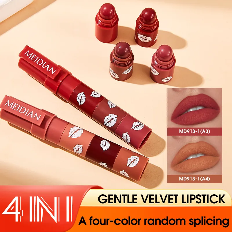 MEIDIAN Multicolor Modular Lipstick Pen Matte Velvet Non-Stick Cup Long Lasting Portable Four-Section Lip Balm Makeup Pen