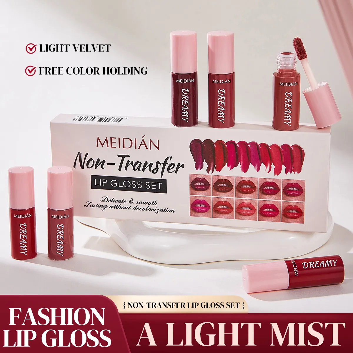 MEIDIAN 10 Pieces Matte Lip Glaze Set Dreamy Non-stick Cup Liquid Lipstick Waterproof Long Lasting Lip Gloss Kit For Women