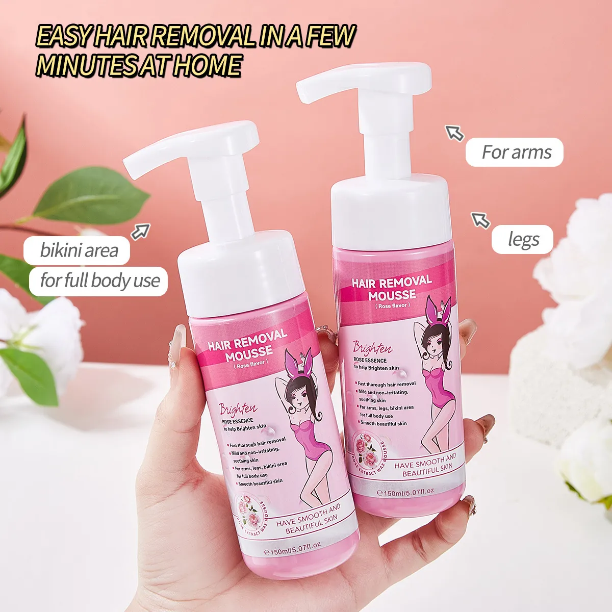 FORMBO Mousse Depilatoria all'Essenza di Rosa Delicata e Indolore per Donna Corpo Gambe Ascelle Bikini Pelle Liscia