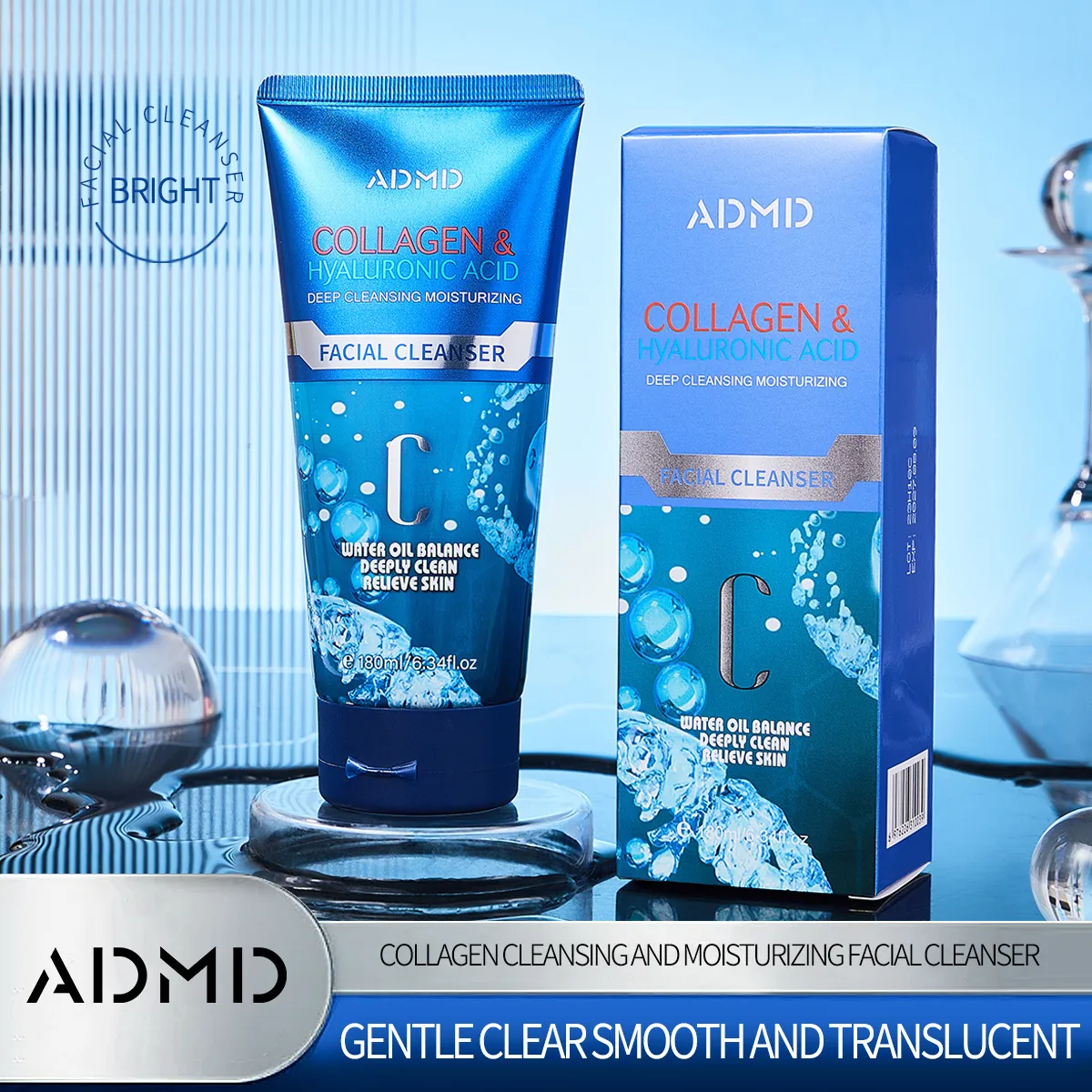 Limpiador Facial ADMD con Colágeno y Ácido Hialurónico Limpieza Profunda de Poros Hidratante Control de Aceite para Cuidado de la Piel Diario Unisex