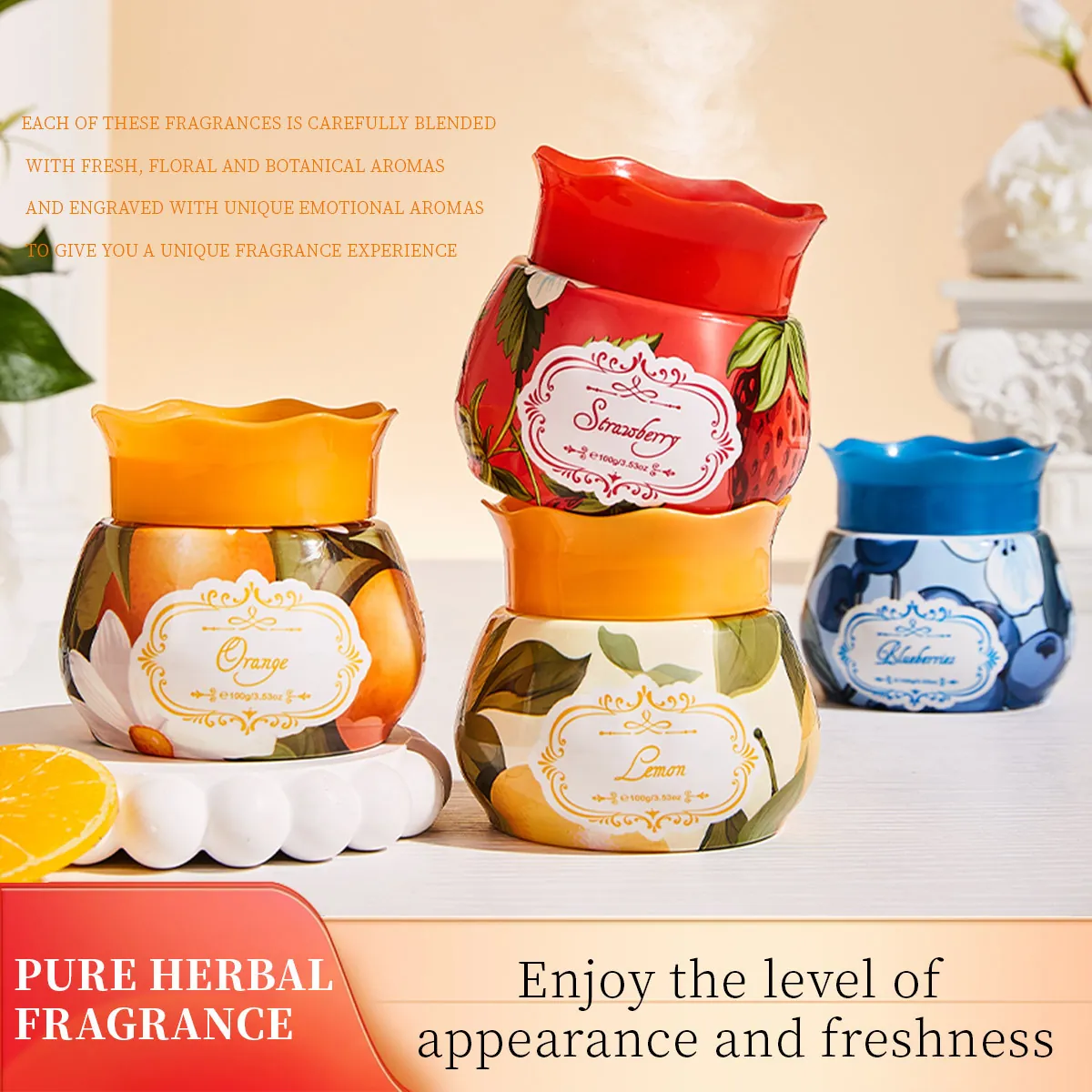 FORMBO Gel d'Aromathérapie Désodorisant Parfum de Fruits Naturel Pour Voiture Maison Salle de Bain Bureau Diffuseur de Parfum Solide Désodorisant