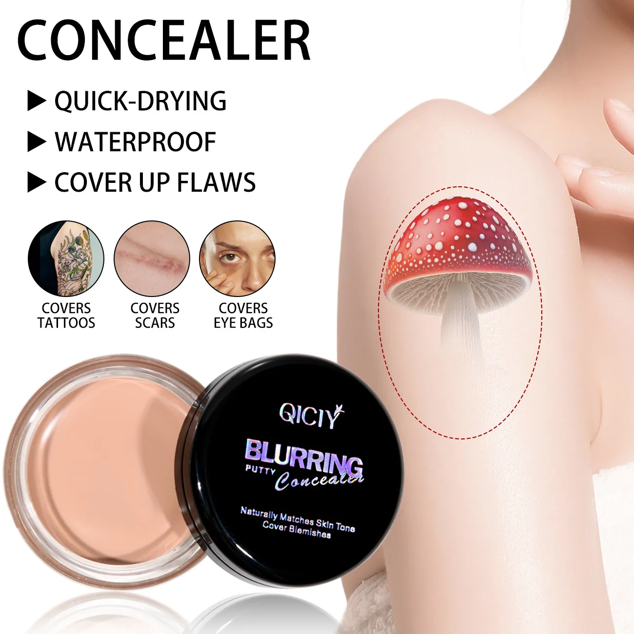 QICIY High Coverage Blurring Putty Concealer Waterproof Long Lasting Sweatproof Blemish Tattoo Cover Up Face Body Makeup Cream