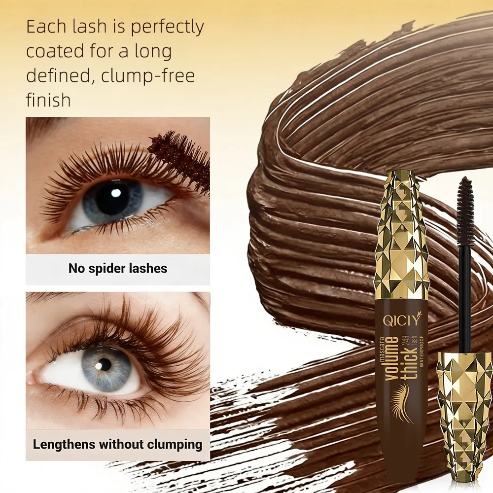 QICIY Brown Mascara Waterproof Smudge-proof Long Lasting Volume Thickening Curling Professional Eye Makeup Beauty Mascara For Women