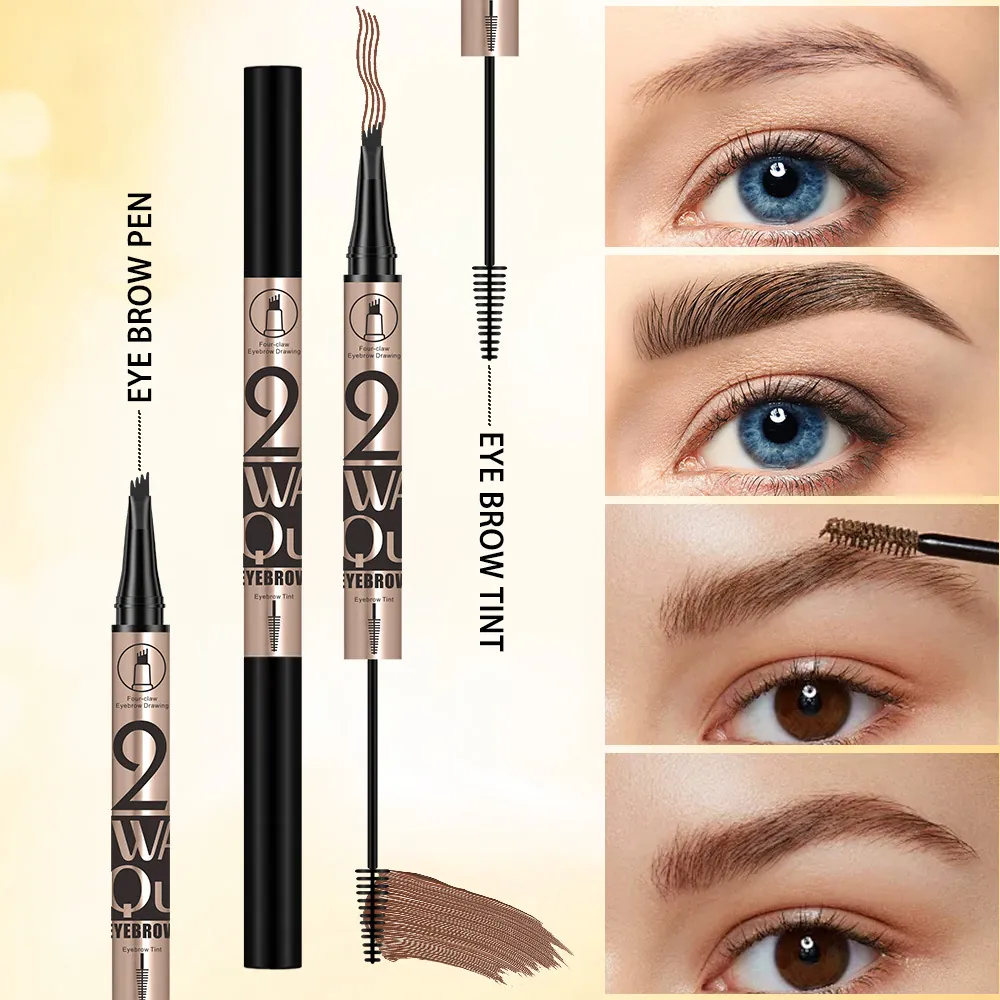 Waterproof Dual-Ended Eyebrow Pencil With Four-Claw Tip And Brow Tint Gel Long Lasting Natural Eye Makeup Pen For Women