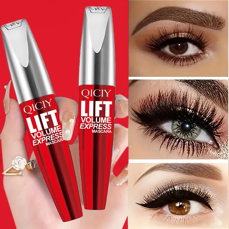 Wasserfeste Verlängernde Mascara Schwungvolle Voluminöse Wimperngrundierung Schwarze Mascara Rot Silber Tube Langanhaltendes Augen Make-up