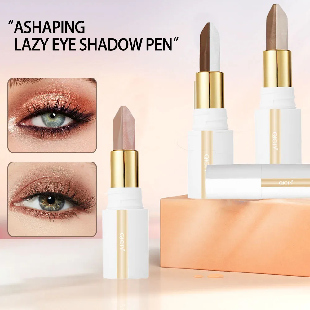 QICIY Two Tone Gradient Eyeshadow Stick Waterproof Pearlescent Shimmer Eye Shadow Pen For Women Lazy Makeup Highlighting Stick