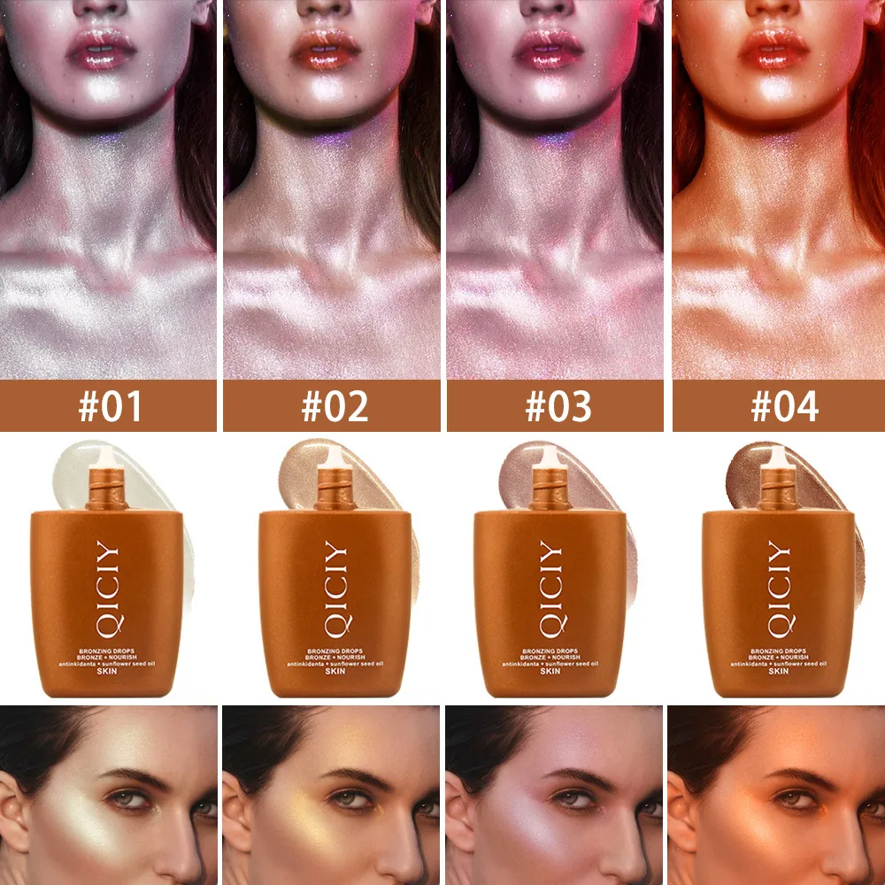 QICIY Shimmer Bronzing Drops Υγρό Highlighter Για Πρόσωπο Και Σώμα Θρεπτικό Ηλιέλαιο Glow Λάμψη Makeup Για Contouring Serum