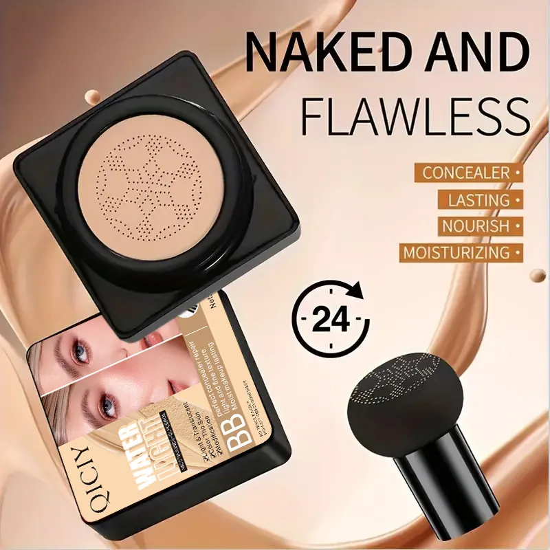 QICIY BB Crème à Tête de Champignon Fond de Teint Correcteur Hydratant Imperméable Longue Tenue CC Crème Maquillage Femmes
