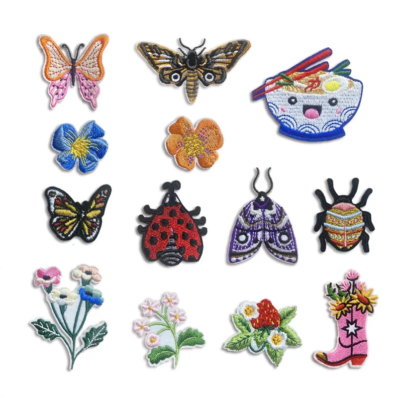 Embroidered Cartoon Flower Butterfly Patches For Clothing Iron On Polyester Fabric Patch For Bags DIY Sewing Decorative Accessories