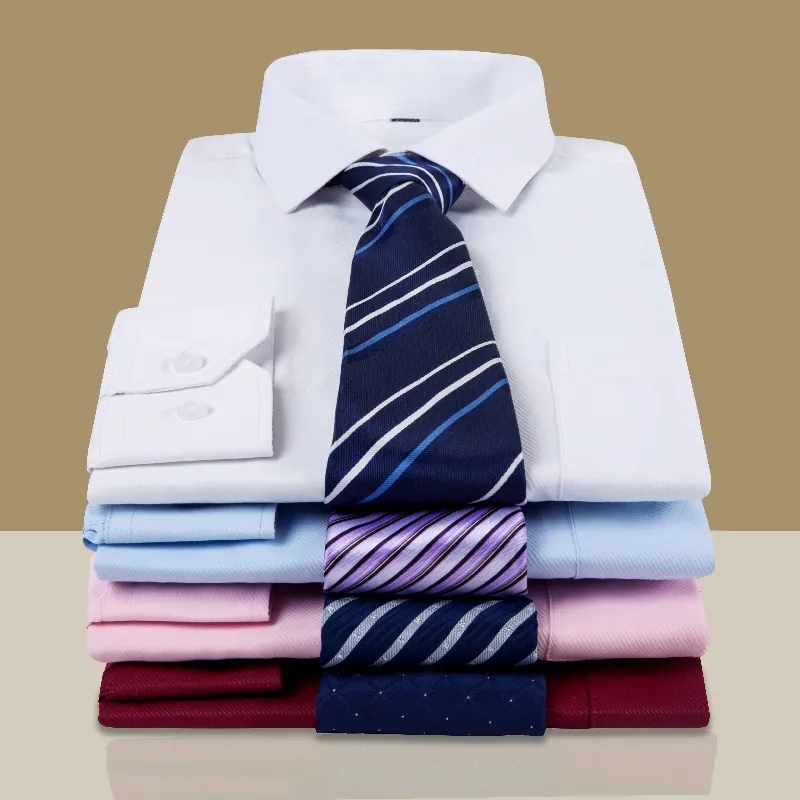 Men's Business Casual Long Sleeve Shirt Slim Fit Striped Plain Cotton Polyester Blend Non-Iron Button Down Dress Shirt Top