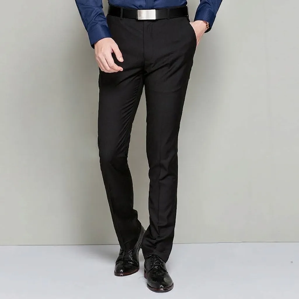 Pantaloni da Abito Business Slim Fit da Uomo Antipiega Senza Stiro a Gamba Dritta per Ufficio Lavoro Casual Quotidiano Poliestere Viscosa