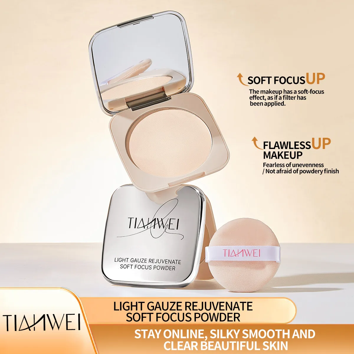 TIANWEI Soft Focus Matte Face Powder Compact Long Lasting Concealer Lightweight Brightening Flawless Skin Makeup Powder