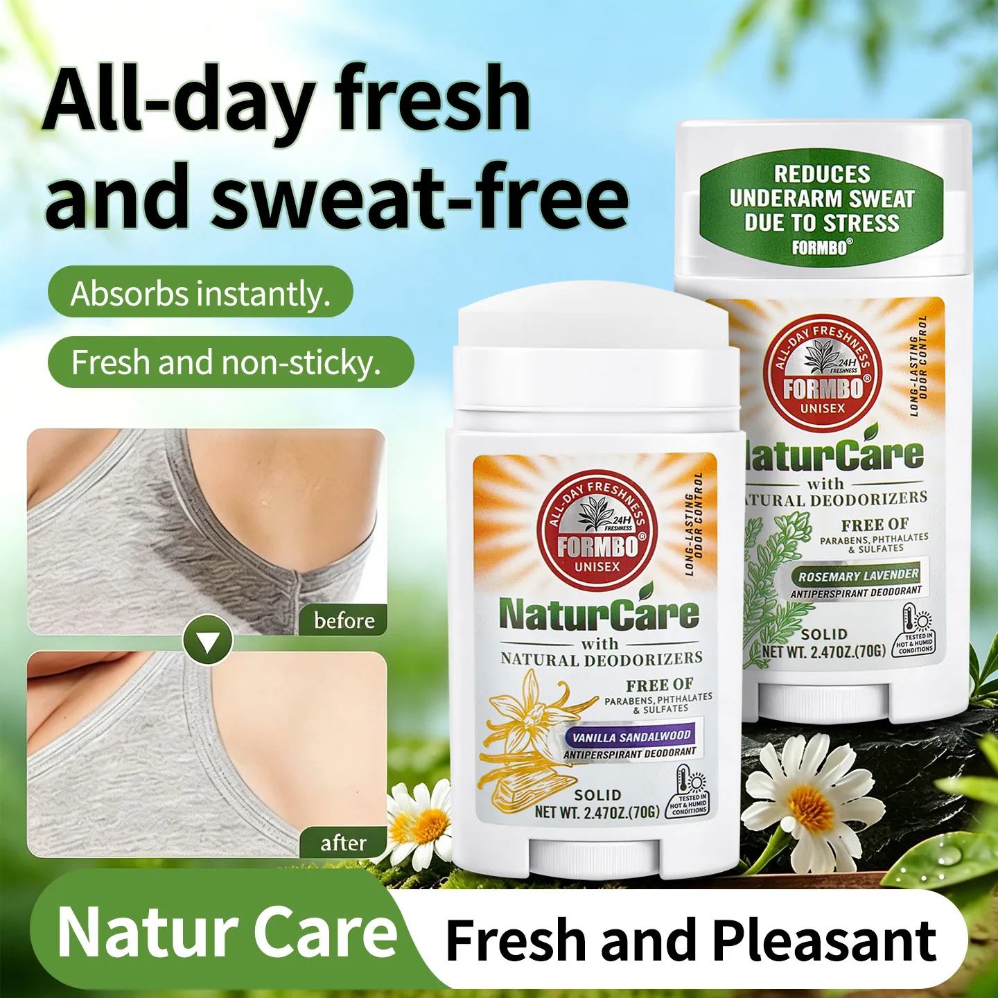 FORMBO NaturCare Natural Antiperspirant Deodorant Stick Unisex Long Lasting Fragrance Plant Based Body Deodorant Balm