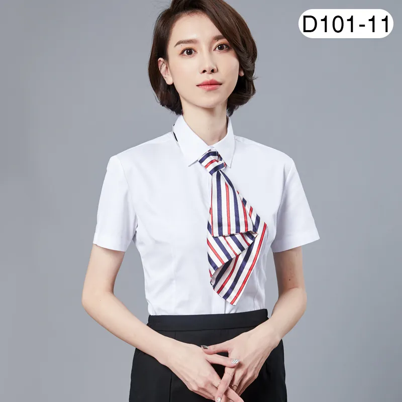 Dames Blouse met Korte Mouwen Katoenmix Professioneel Overhemd OL Slim Fit Business Wear Kantoor Top Effen Gestreift Design