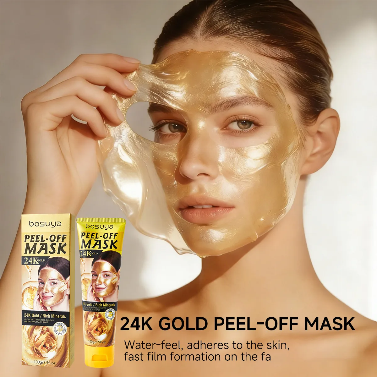 Bosuya 24K Gold Peel-Off Face Mask Deep Cleaning Moisturizing Revitalizing Gold Mask Skin Care For All Skin Types For Women