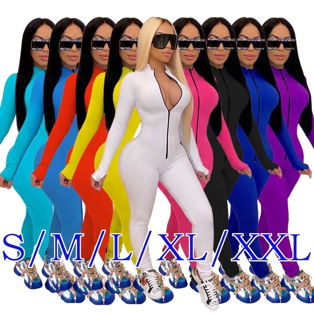 Women Sexy Mock Neck Zip Front Jumpsuit Long Sleeve Bodycon Catsuit Stretchy Polyester Slim Fit Streetwear Romper
