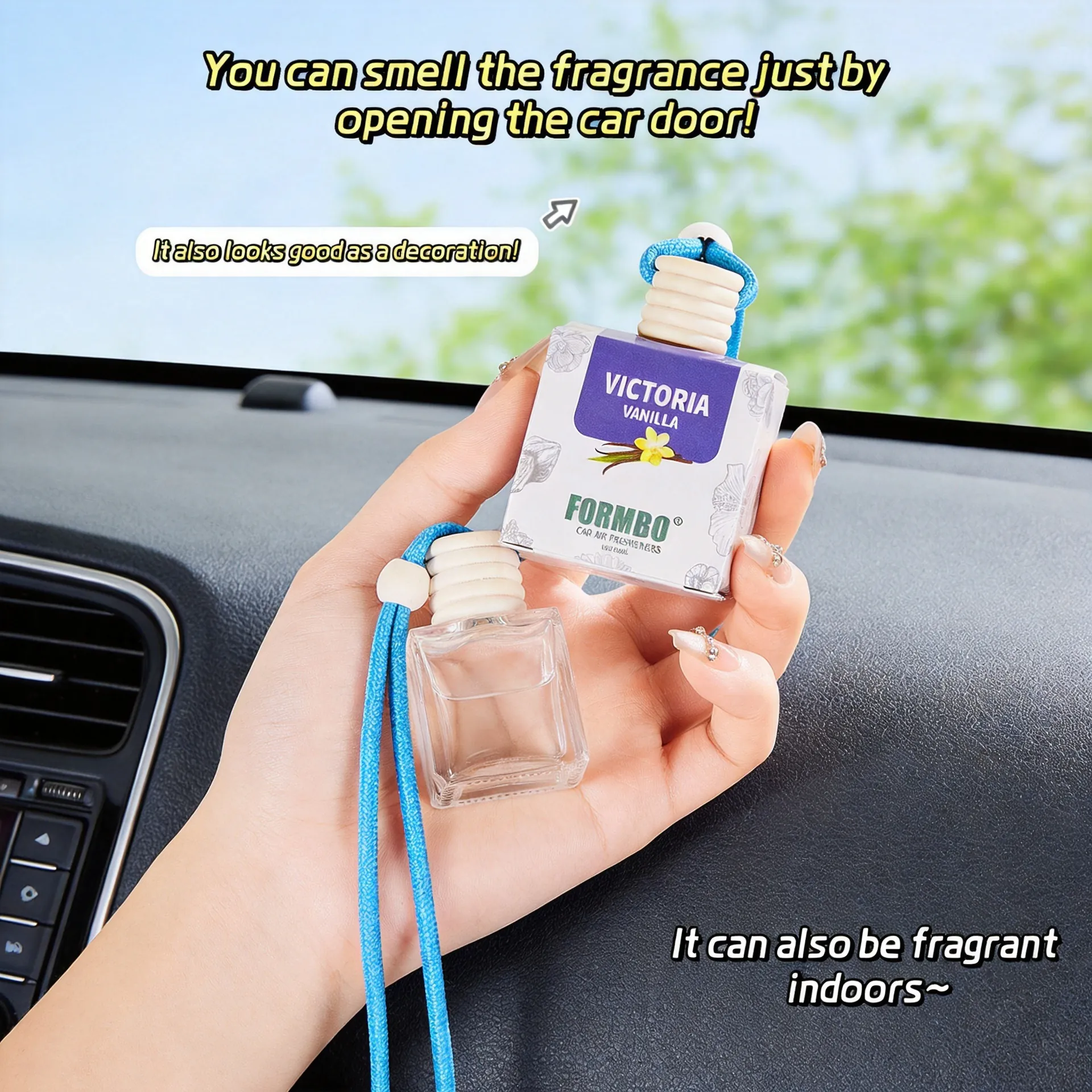 Hanging Car Air Freshener Glass Bottle Perfume Diffuser With Wooden Lid Adjustable Cord Car Fragrance Long Lasting Scent For Vehicle Home Office