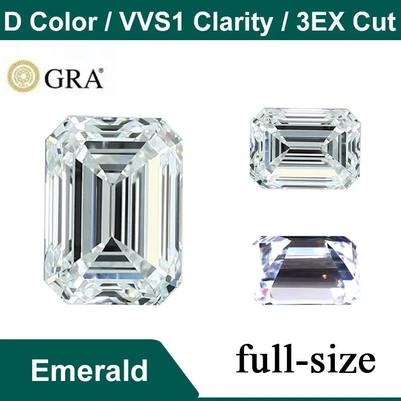 GRA D Color VVS1 Emerald Cut Moissanite Loose Stone 0.5-10ct Transparent White Gemstone for Ring Jewelry Making