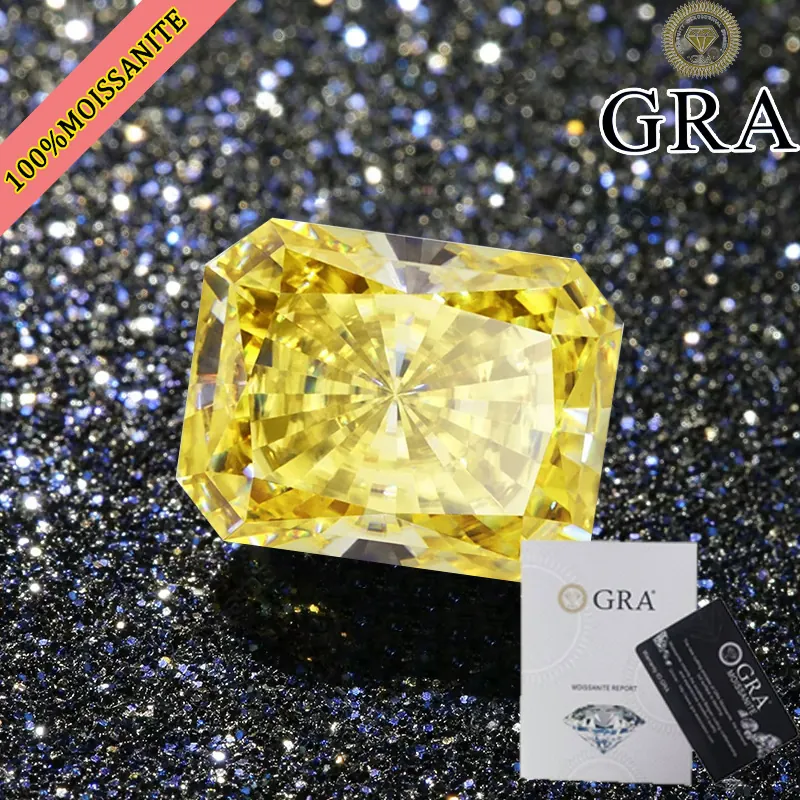 Piedra de Moissanita Amarillo Limón Corte Radiant Claridad VVS Certificado GRA Para Creación de Joyería Personalizada Piedra Profesional