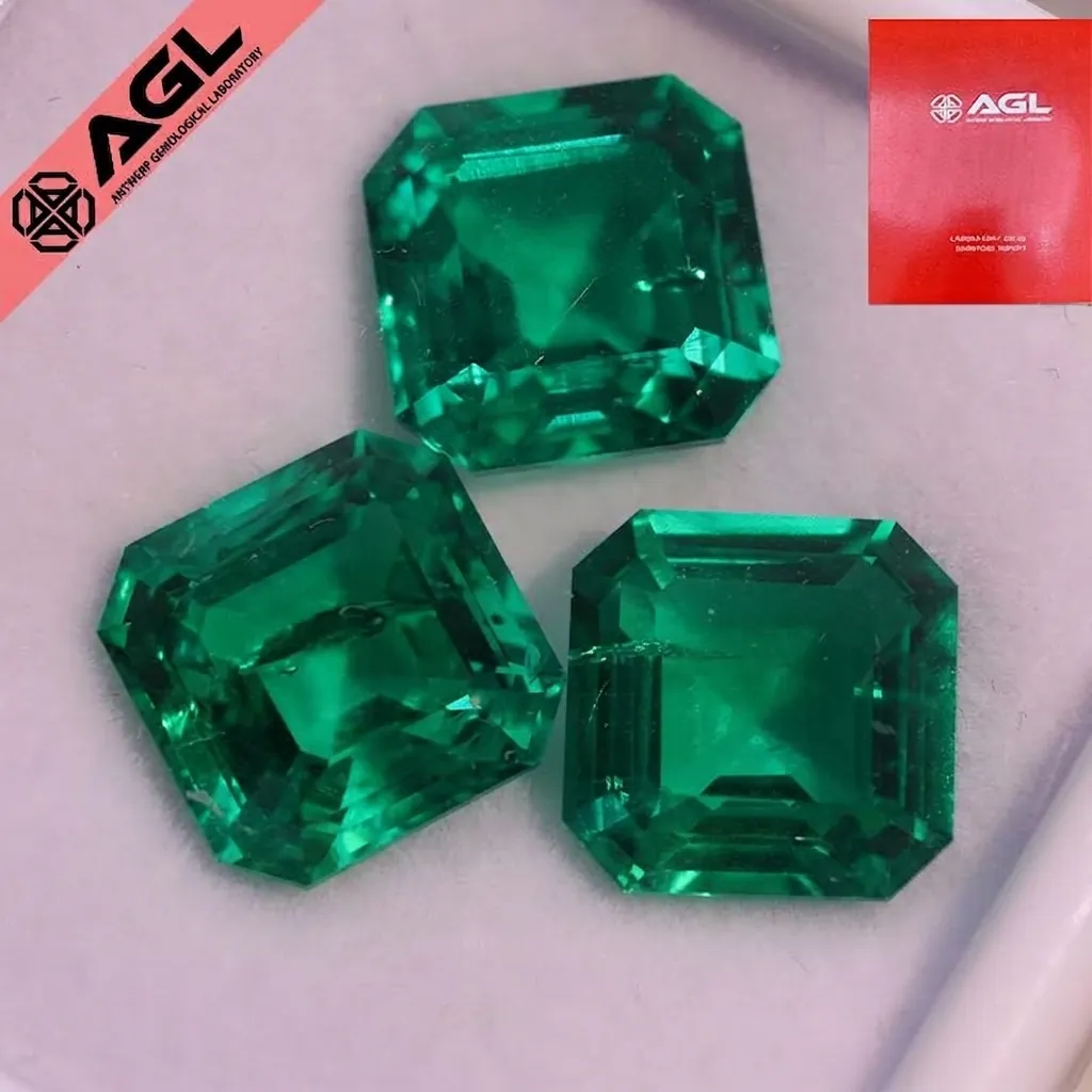 Smeraldo Verde Colombiano Coltivato in Laboratorio Idrotermale Pietra Preziosa Sciolta Taglio Asscher Quadrato Smeraldo Sintetico Certificato AGL