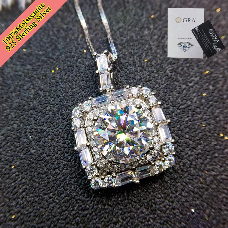 Lussuosa Collana con Ciondolo in Argento Sterling 925 Moissanite Con Certificato GRA Collana Halo Quadrata Taglio Princess per Gioielli Donna