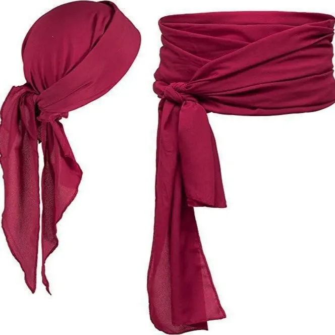 Medieval Renaissance Pirate Costume Accessories Satin Headscarf And Waist Sash Belt For Halloween Cosplay Retro Distressed Wrap