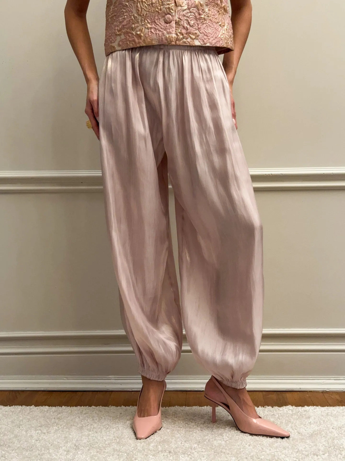Women Satin Lantern Pants Casual Loose High Waist Commuter Solid Color Spring Summer Lightweight Wide Leg Trousers Bottom