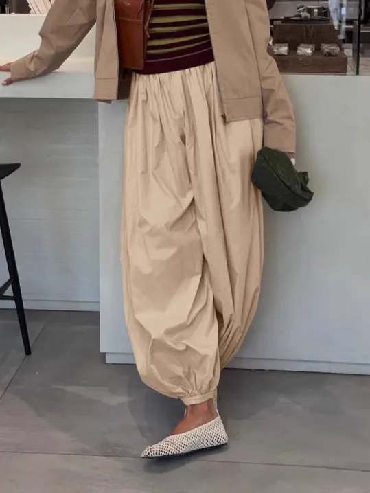 Women High Waist Lantern Pants Autumn Winter Loose Balloon Harem Pants Cuffed Bottom Solid Color Casual Commuter Trouser Bottom