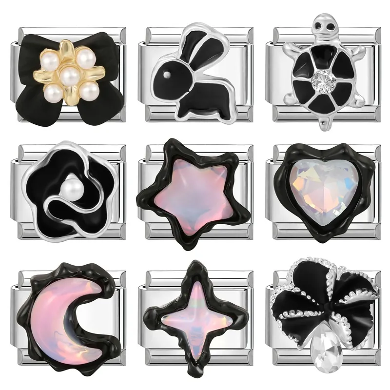 DIY Italian Charm Bracelet Link Stainless Steel Enamel Animal Rabbit Heart Star Moon Bow Jewelry Making Bracelet Accessory