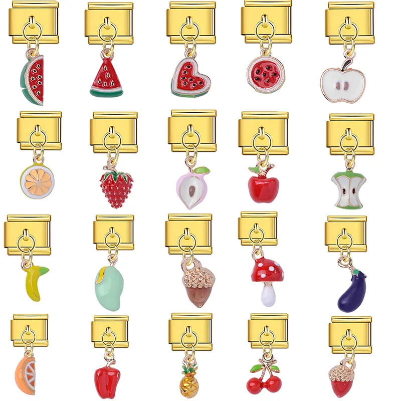 Edelstahl Italienische Link Charms Modulare Armband Anhänger Süße Emaille Obst Gemüse DIY Schmuck Zubehör Für Damen Kinder Schmuckherstellung