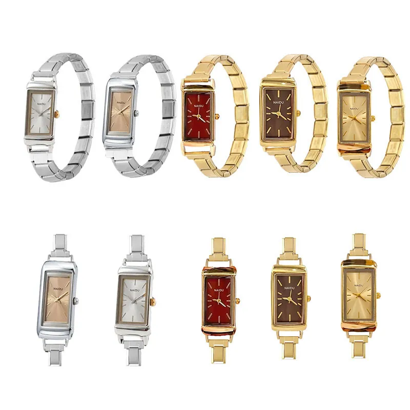 Vintage Rectangular Italian Modular Watch For Women Men Minimalist Stainless Steel Strap Quartz Wristwatch Fashion Jewelry Accessory
