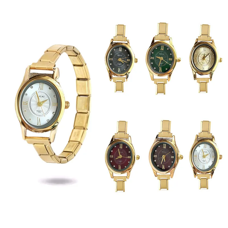 Elegant Oval Quartz Watch For Women Retro Modular Stainless Steel Bracelet Watch DIY Charm Watch Gold Fashion Wristwatch