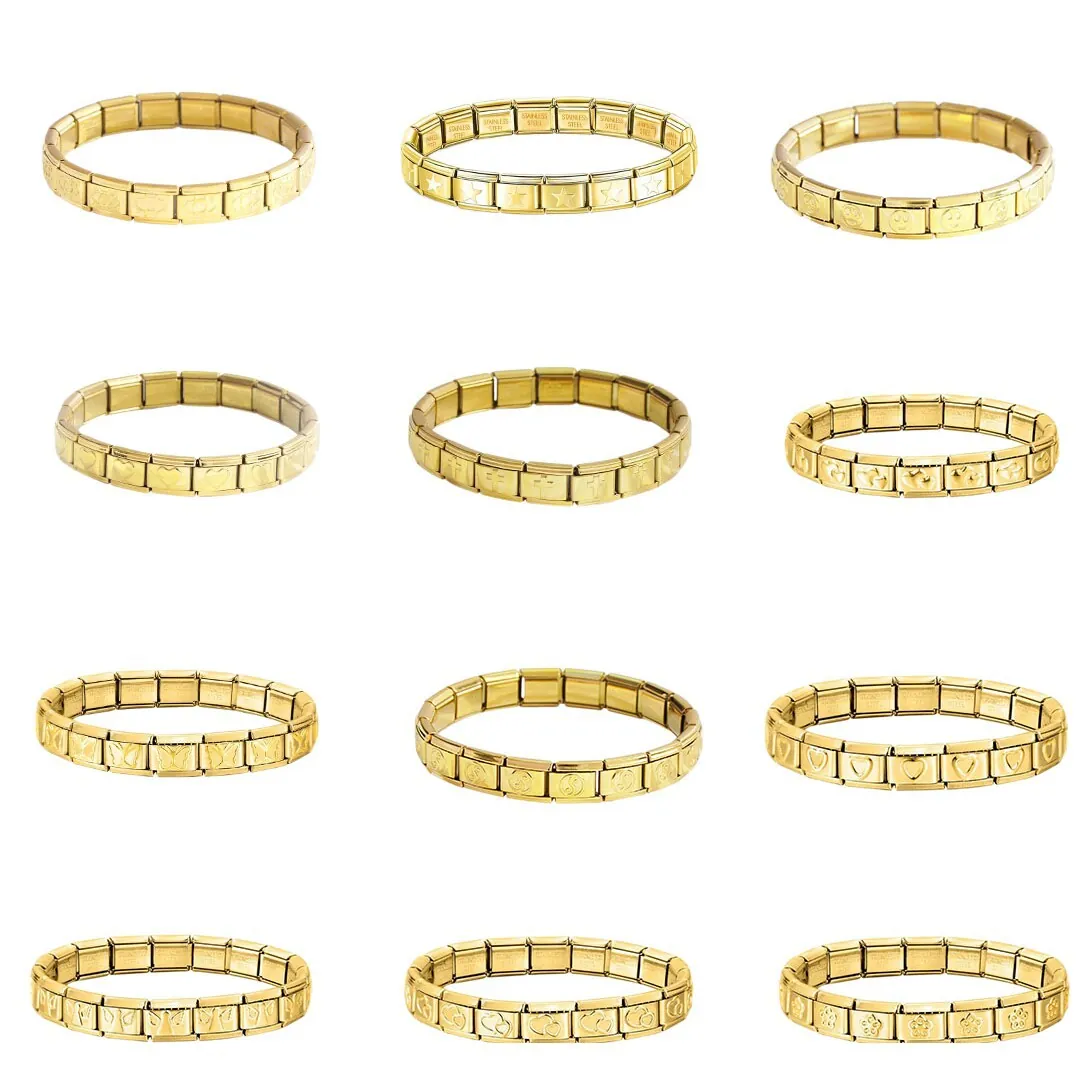 Italian Charm Bracelet Modular DIY Stainless Steel Gold Plated Heart Star Cross Butterfly Motif Link Bracelet For Men Women