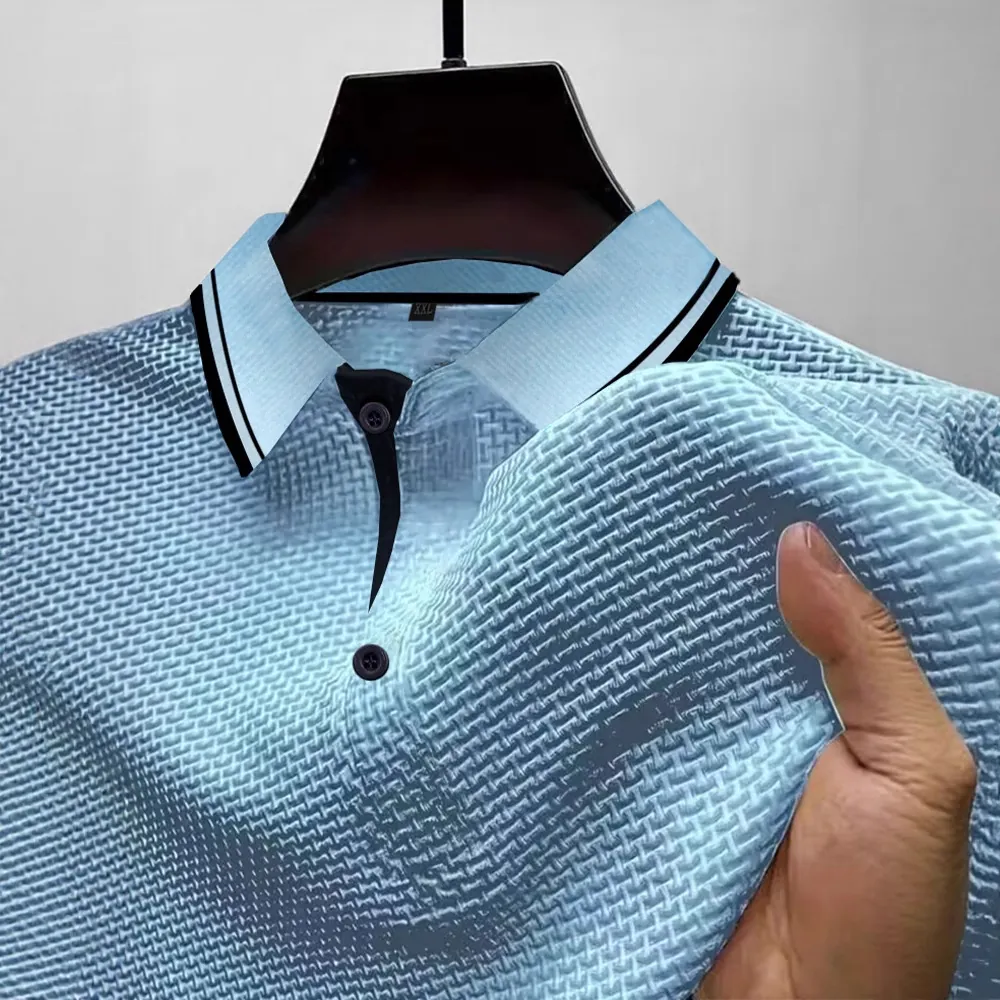 Heren High-End Mesh Ijszijde Poloshirt Casual Effen Kleur Ademend Wafel Korte Mouw Top Met Overhemdkraag T-Shirt Voor Heren