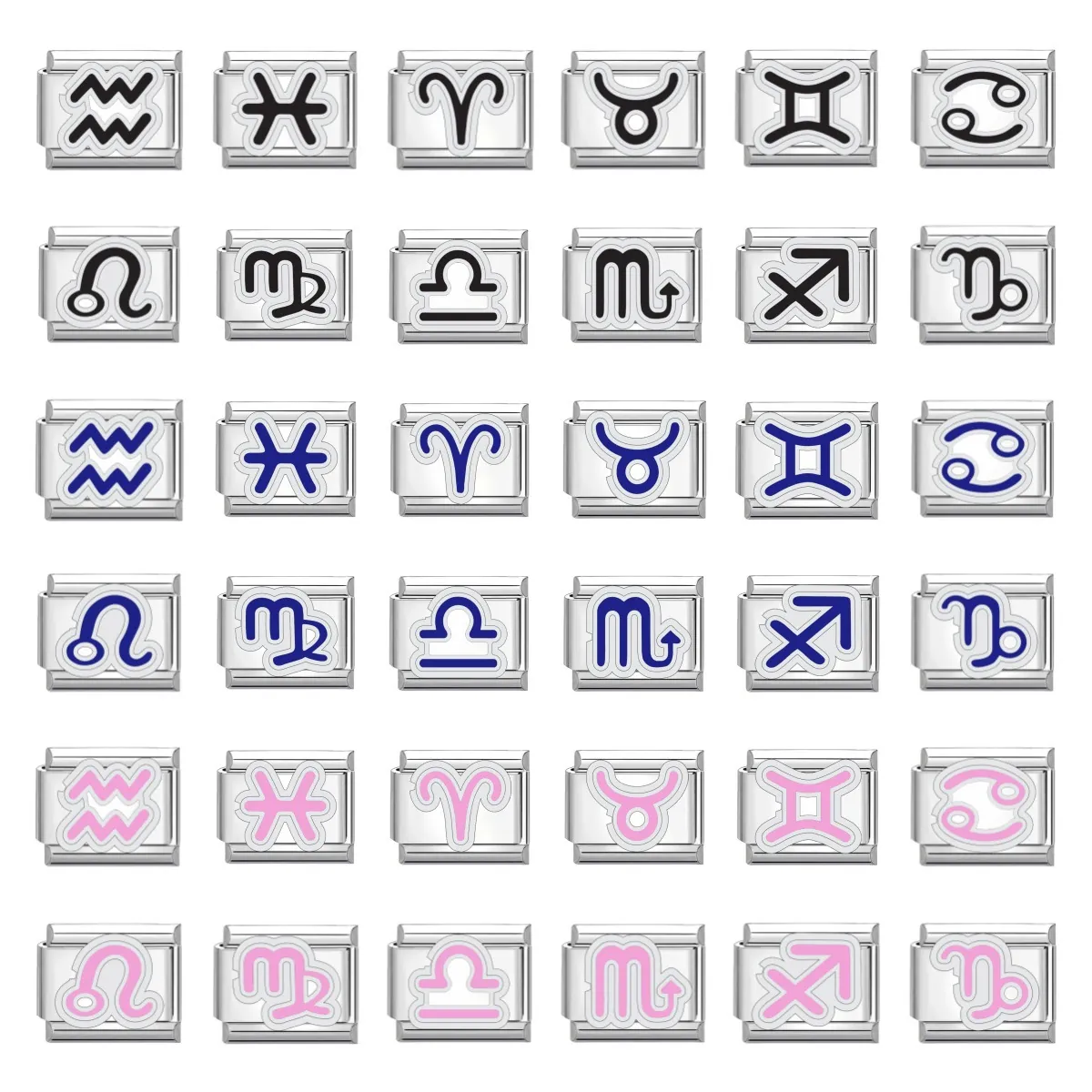 Stainless Steel Italian Charm Links 12 Constellations Zodiac DIY Modular Bracelet Splicing Components Jewelry Accessories